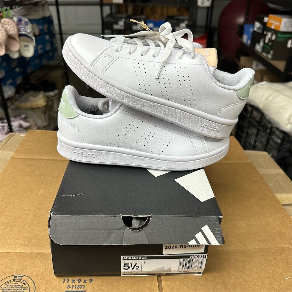 adidas Advantage Womens Sneakers White Mint Green Heel Tab Size 5.5